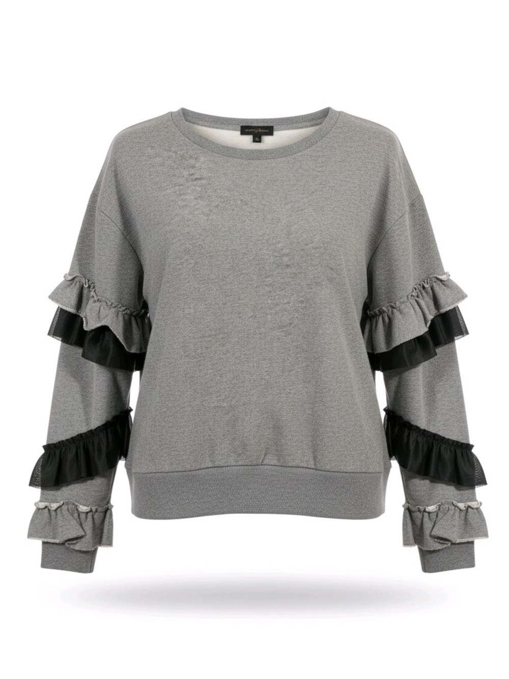 J. Crew Grey Sweatshirt with Black Ruffle Trim